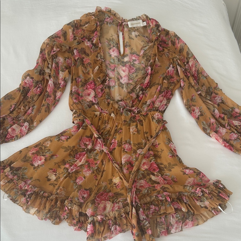 Zimmermann Silk Frill Playsuit Romper 0 pink rosettes
